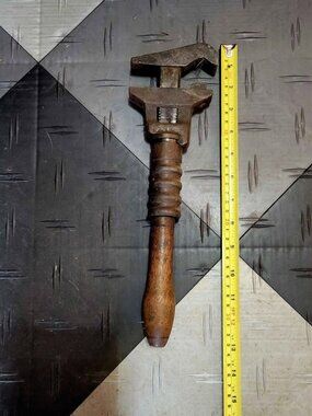 Vintage Bemis & Call Combination Pipe And Spanner Wrench With Wood Handle